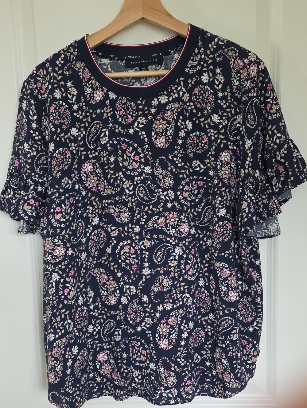Tommy Hilfiger Navy Floral Paisley Ruffle Sleeve Tee